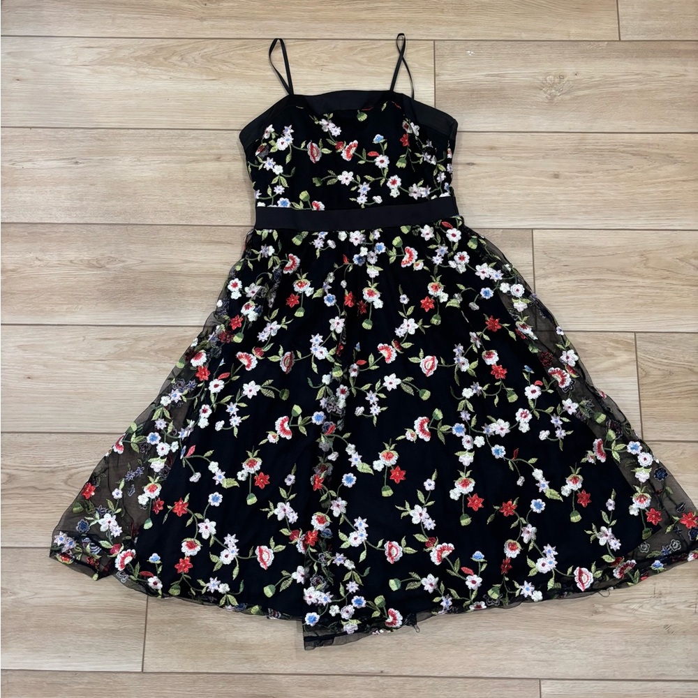 black and floral dress